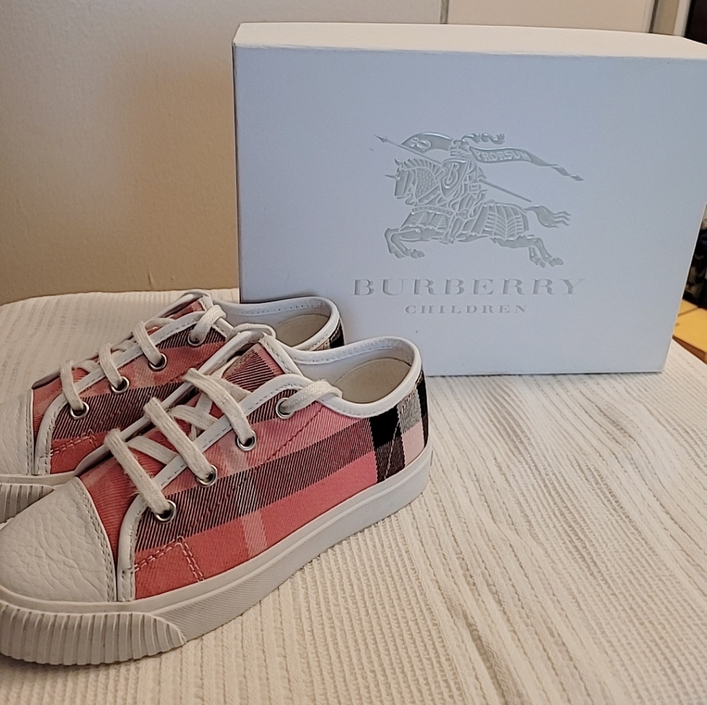 Kids Burberry Pink Plaid Sneakers Size 31